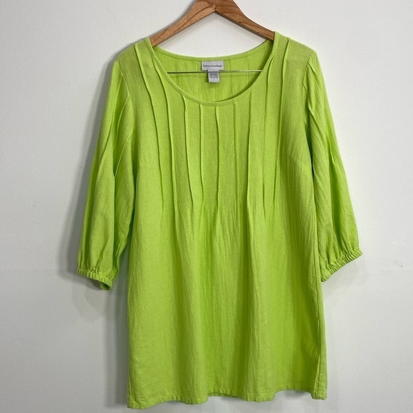 Soft Surroundings Cotton Blouse Pintuck Women's Small Green - Picture 1 of 10